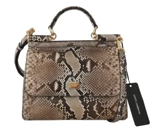 Brown MISS SICILY Python Snakeskin Hand Shoulder Bag