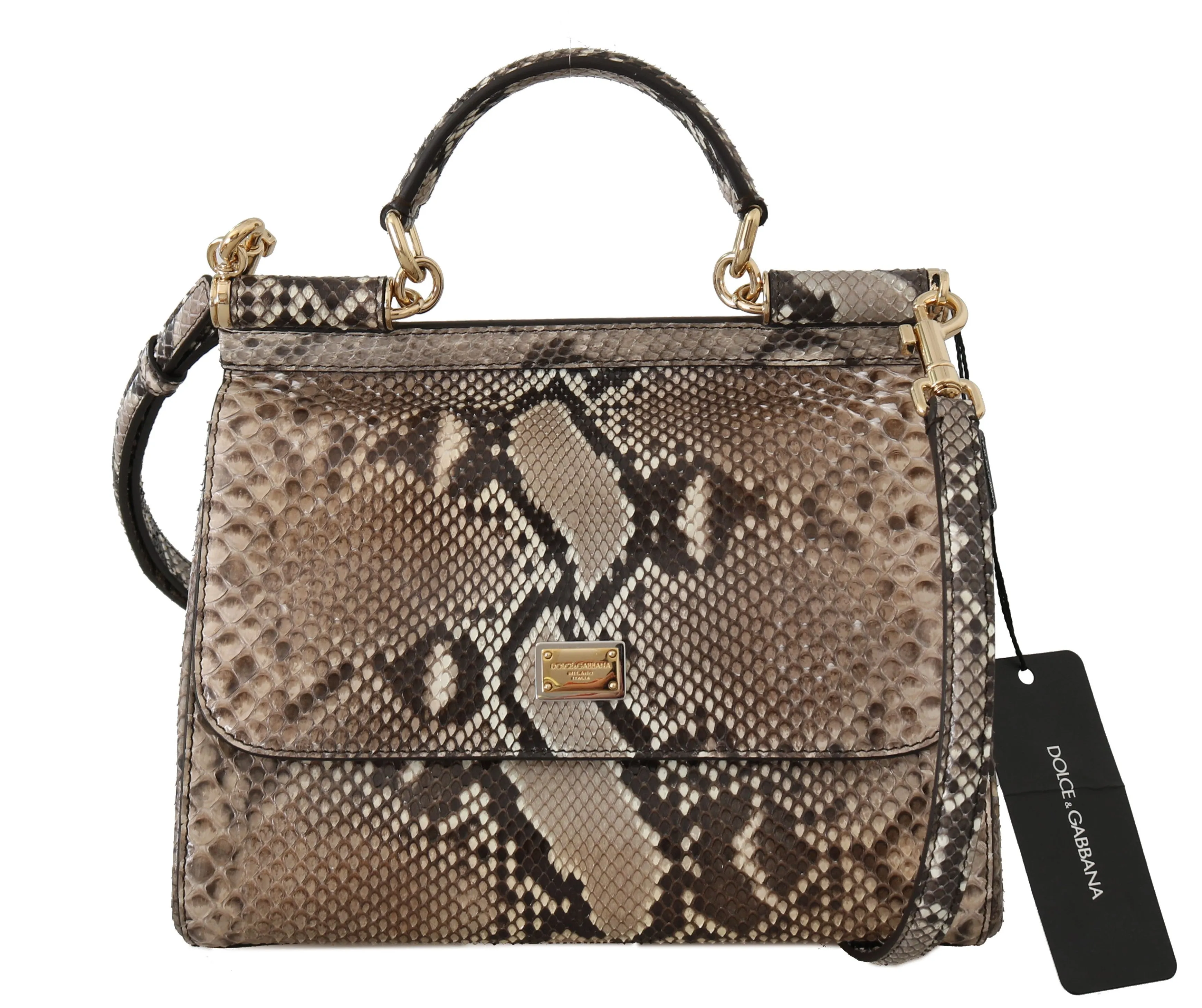 Brown MISS SICILY Python Snakeskin Hand Shoulder Bag