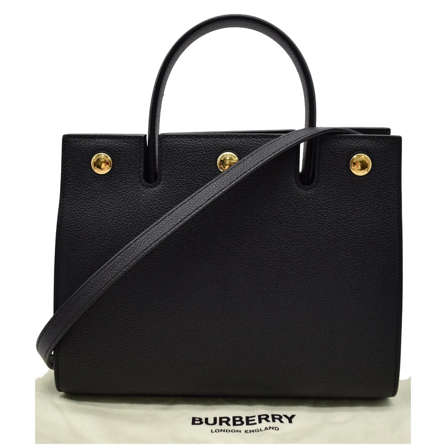 BURBERRY Mini Title Grainy Leather Top Handle Crossbody Bag Black