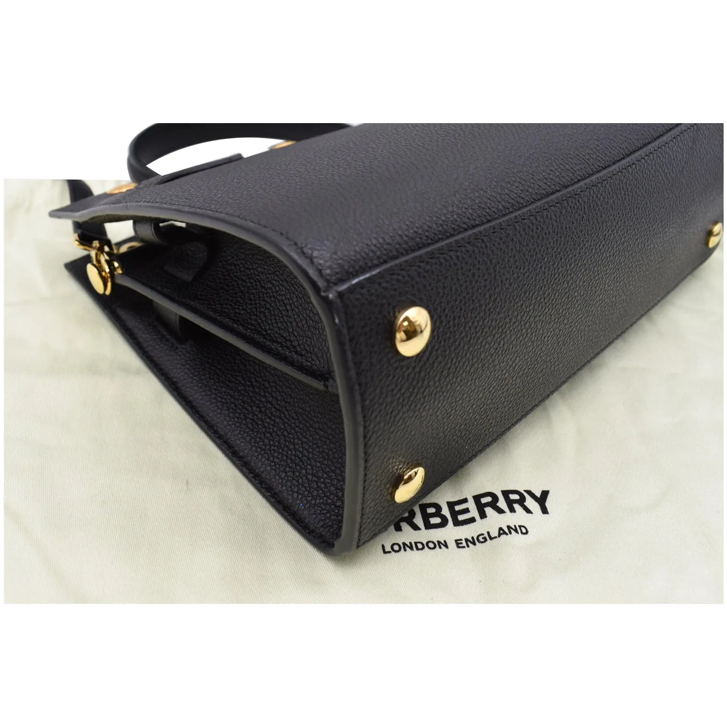 BURBERRY Mini Title Grainy Leather Top Handle Crossbody Bag Black