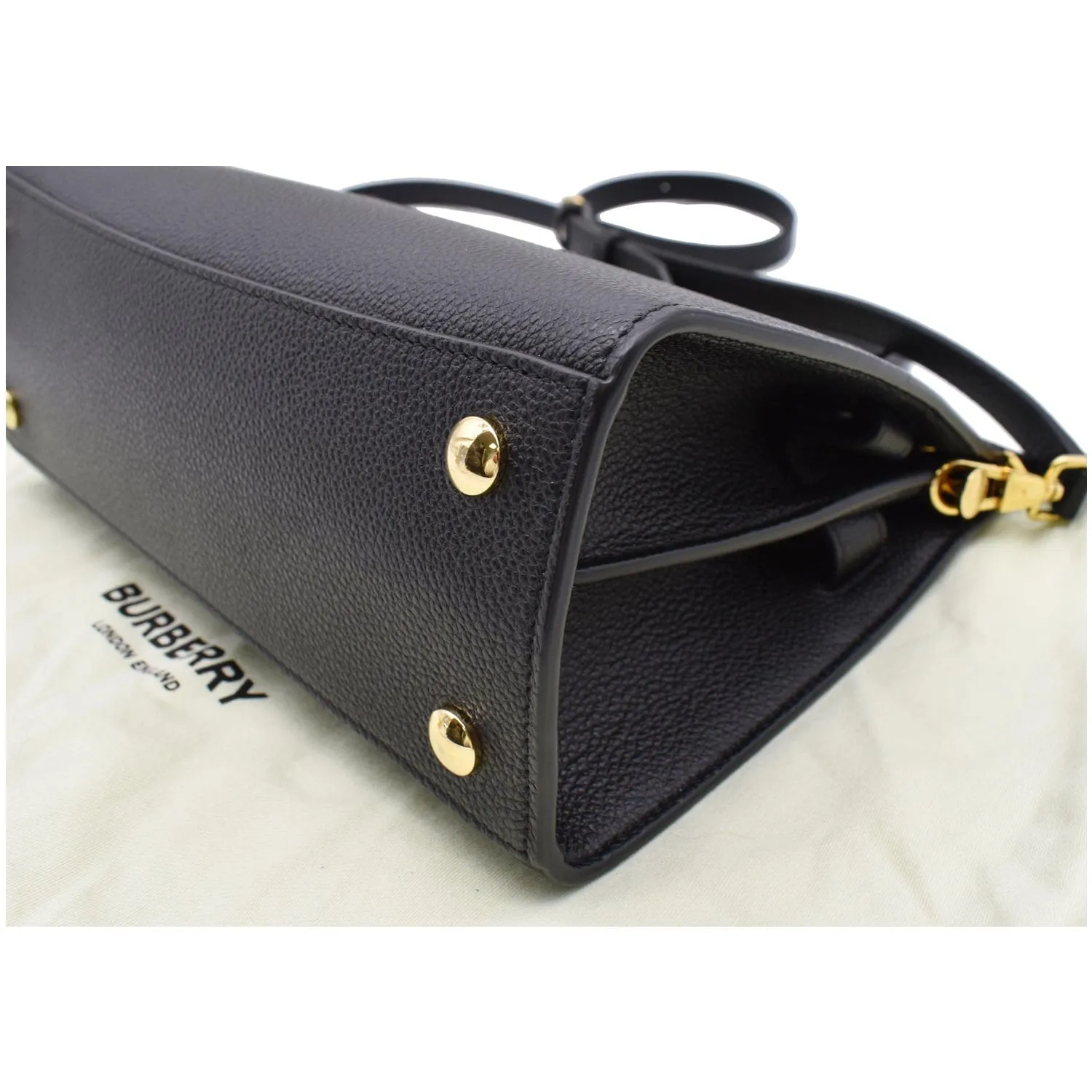 BURBERRY Mini Title Grainy Leather Top Handle Crossbody Bag Black
