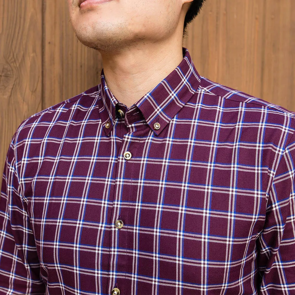 Burgundy and White Flannel Button Down Shirt | The Azuki