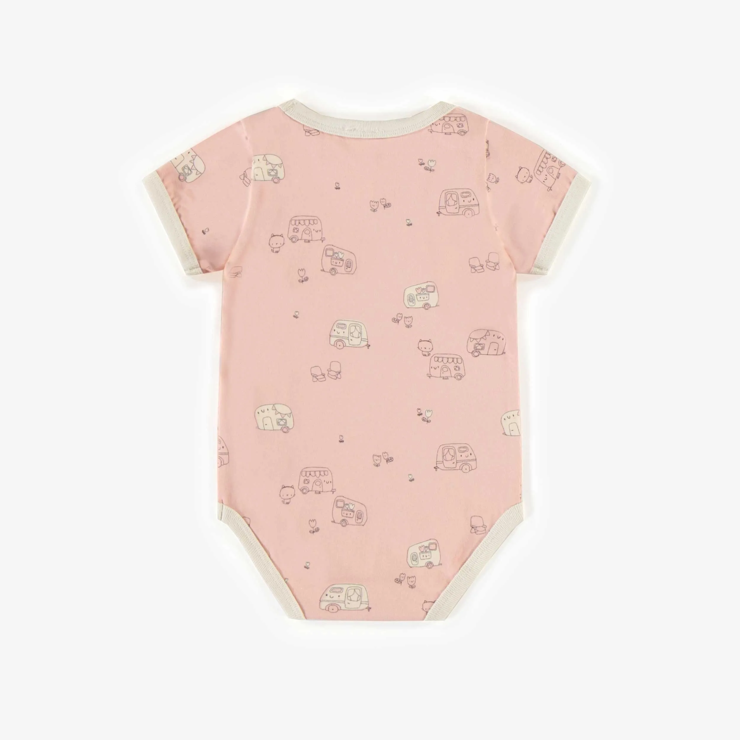 Cache-couche rose à motifs en coton biologique, naissance || Pink patterned bodysuit in organic cotton, newborn