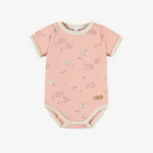Cache-couche rose à motifs en coton biologique, naissance || Pink patterned bodysuit in organic cotton, newborn