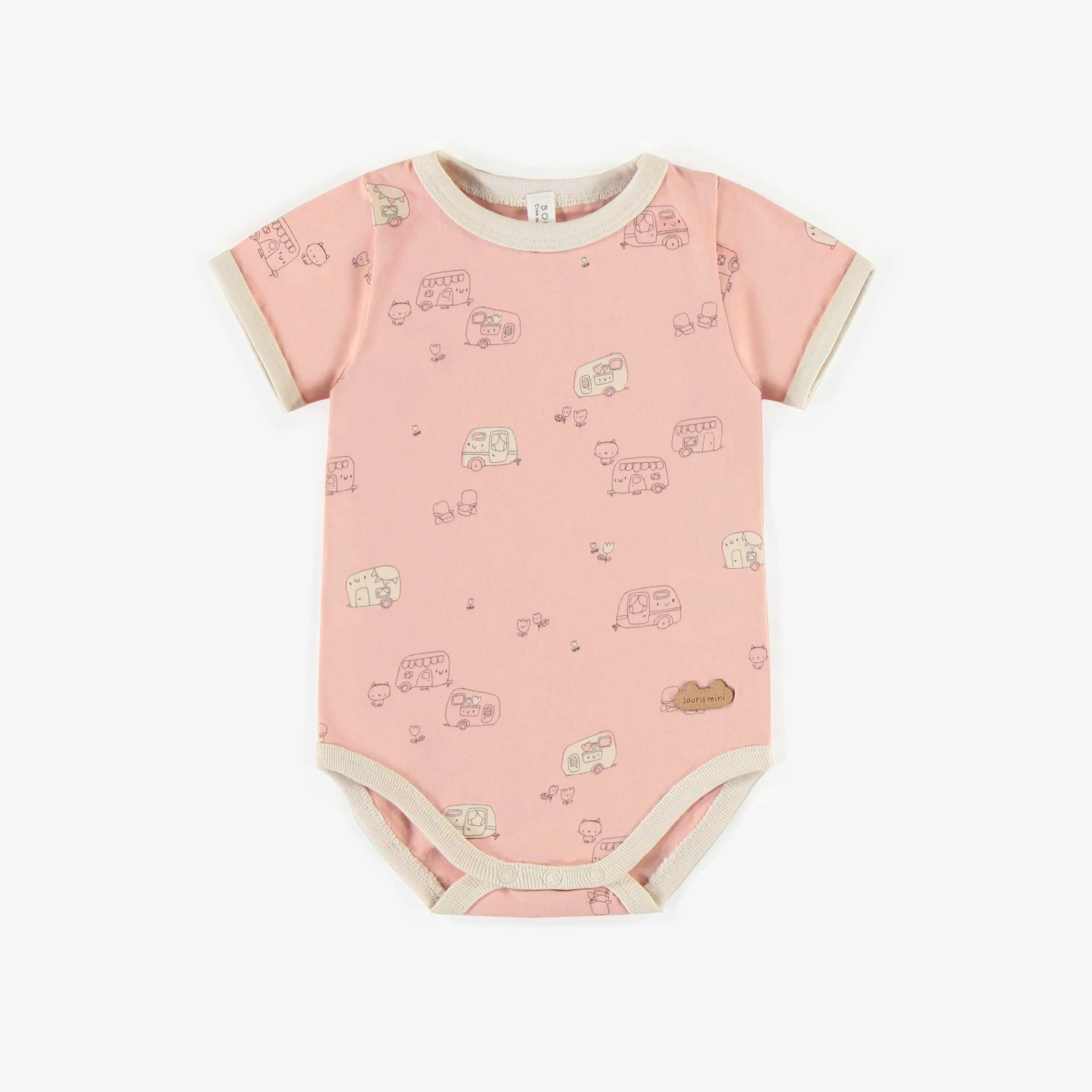Cache-couche rose à motifs en coton biologique, naissance || Pink patterned bodysuit in organic cotton, newborn