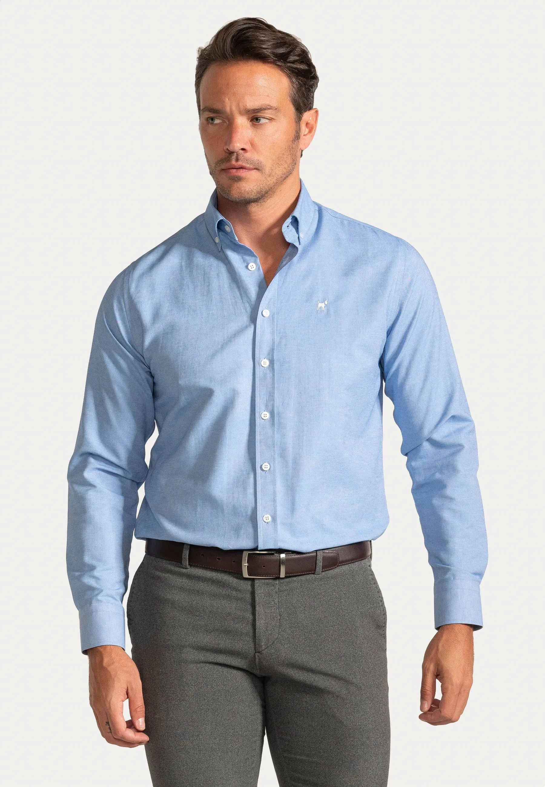 Camisa Oxford Liso Celeste Slim