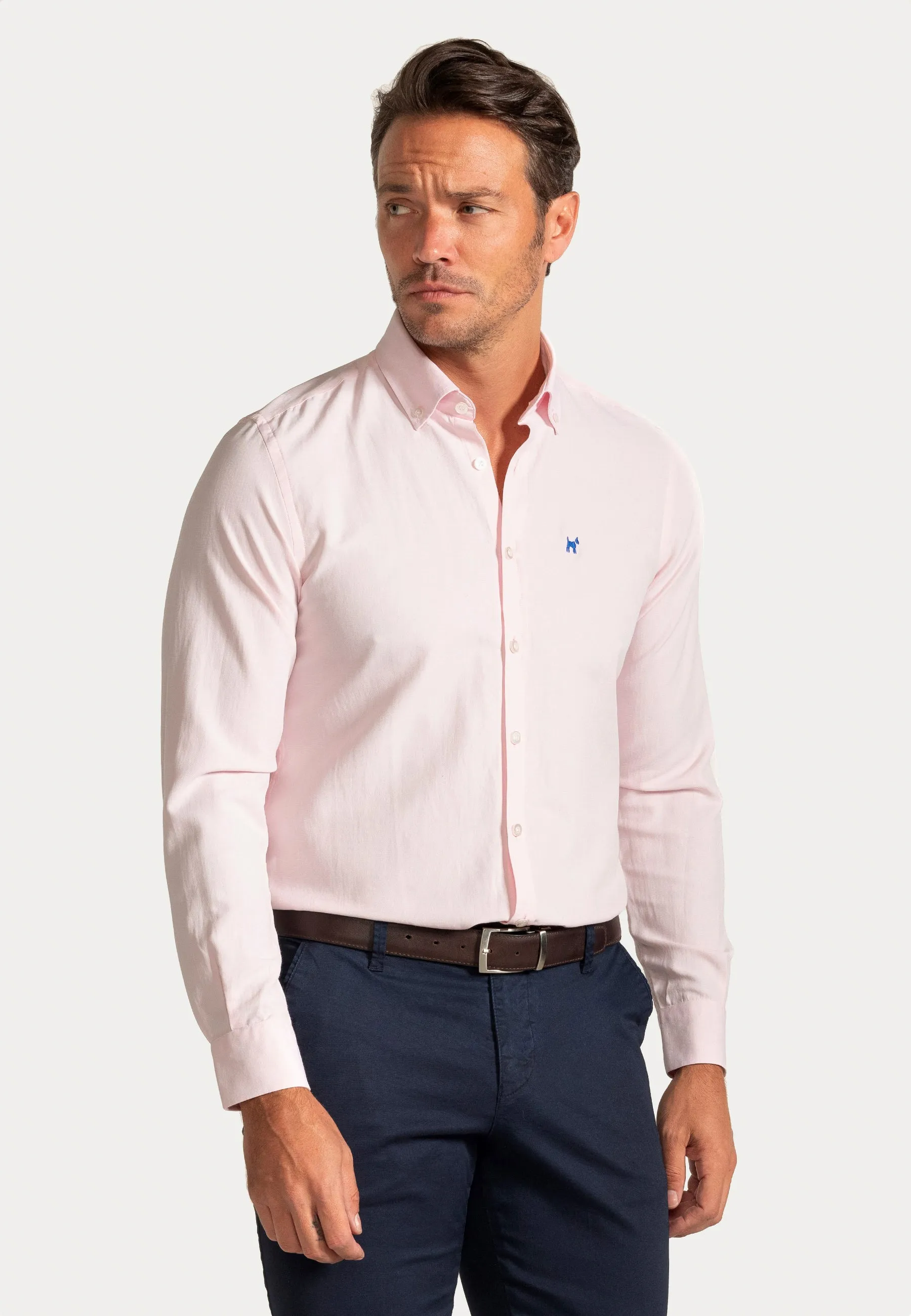 Camisa Oxford Liso Rosa Claro Slim