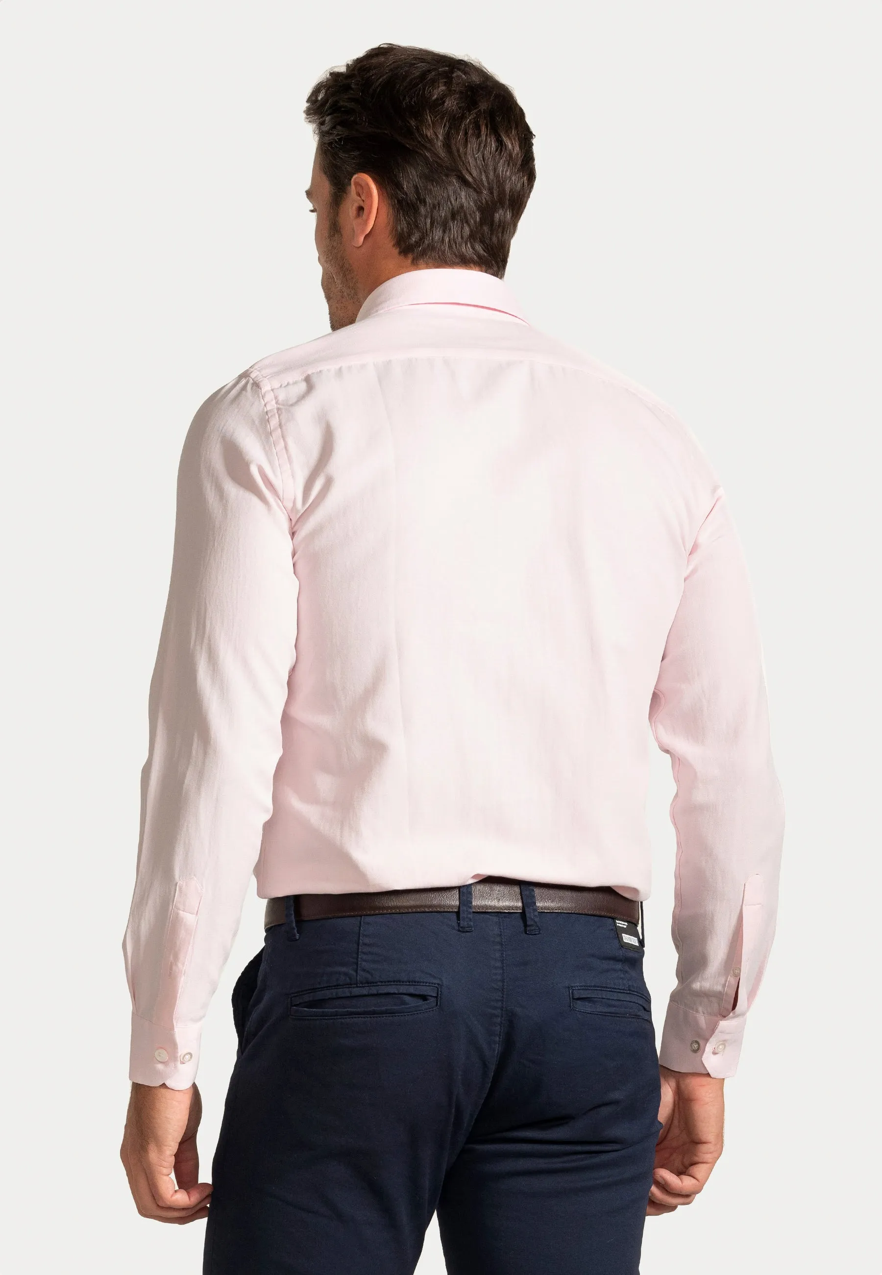 Camisa Oxford Liso Rosa Claro Slim