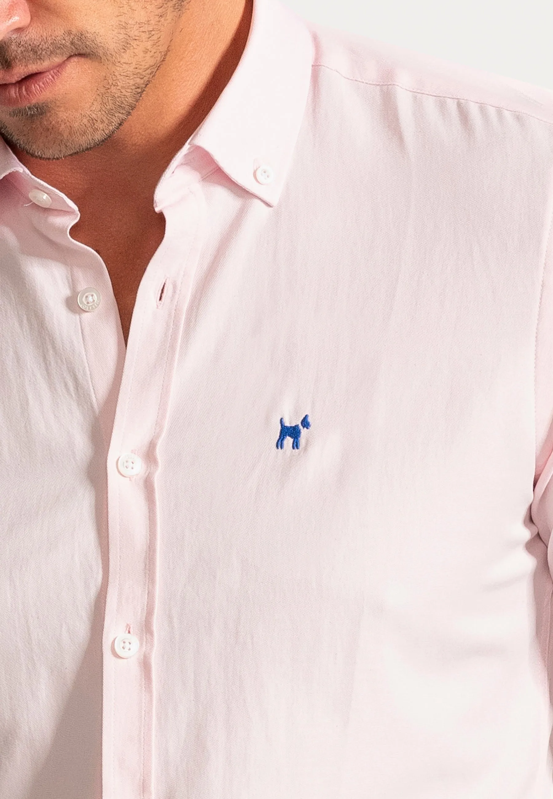 Camisa Oxford Liso Rosa Claro Slim