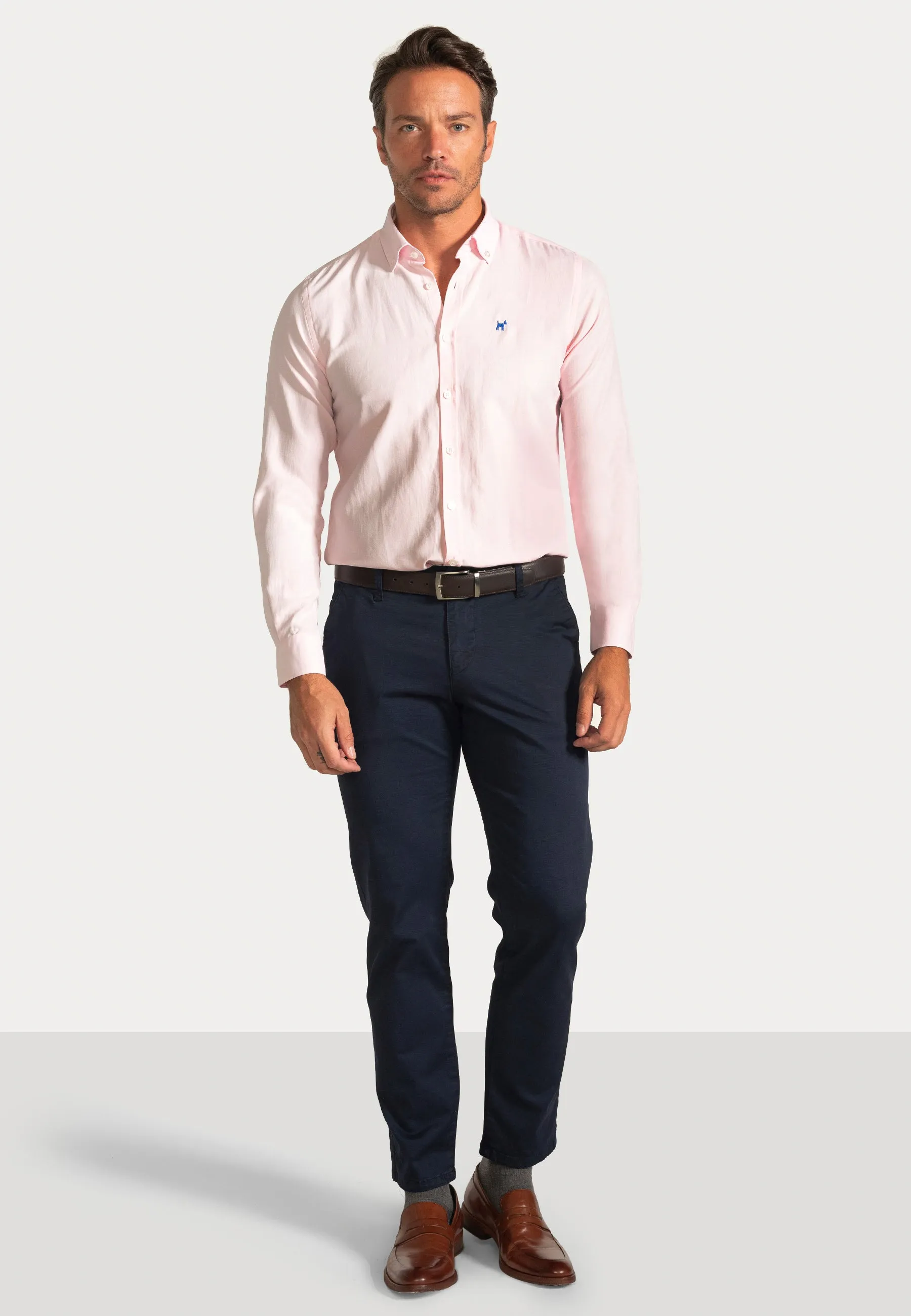 Camisa Oxford Liso Rosa Claro Slim