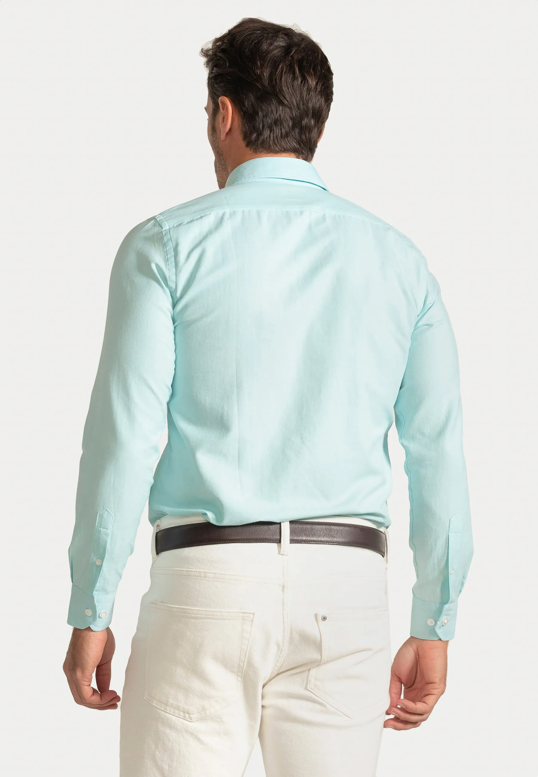 Camisa Oxford Liso Turquesa Slim