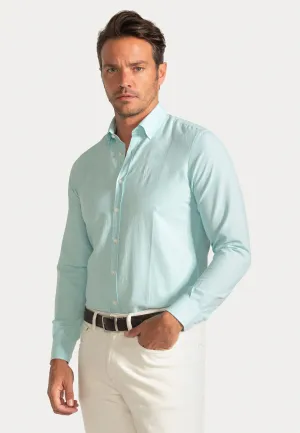 Camisa Oxford Liso Turquesa Slim