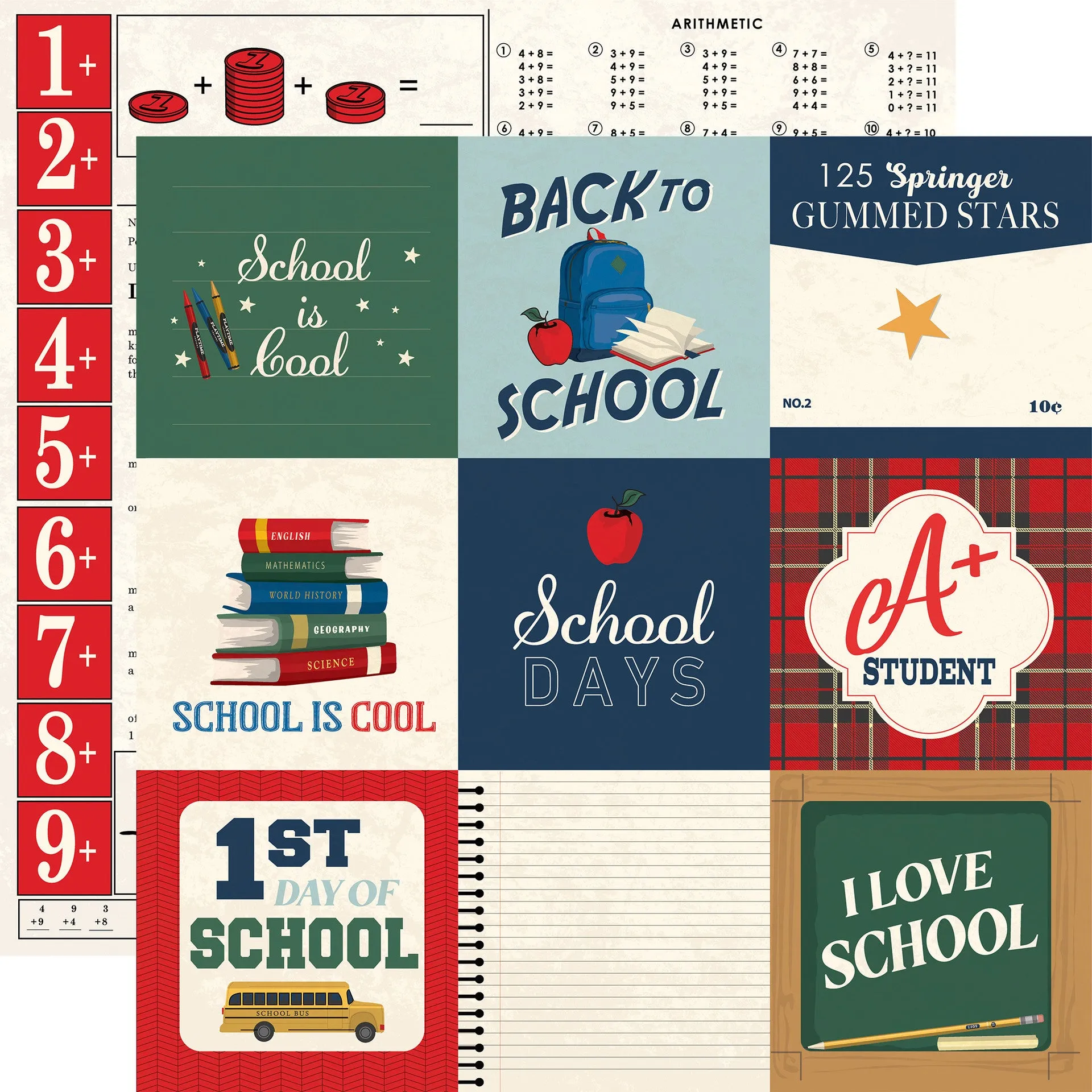 Carta Bella - Back To School - 12x12 Single Sheet / 4x4 Journaling Cards