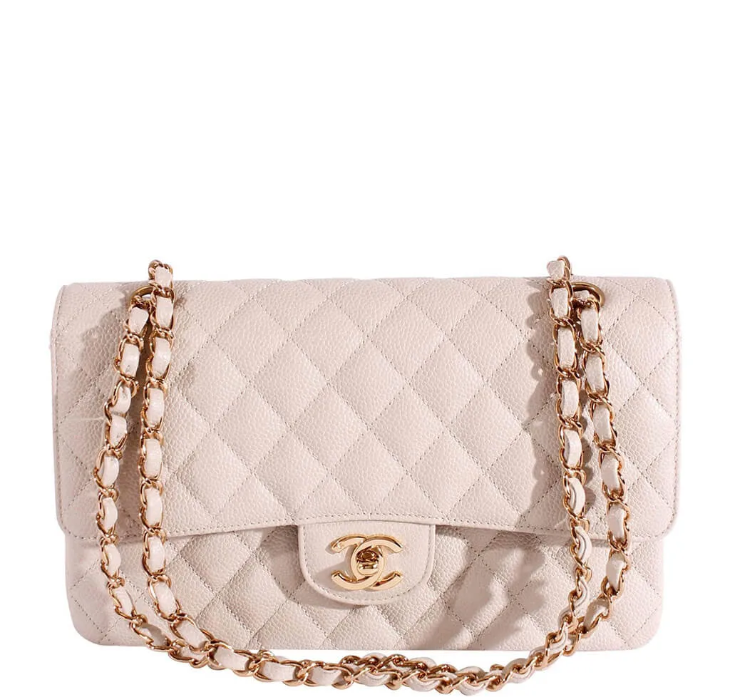 Chanel 2.55 Medium Bag Light Gray Caviar