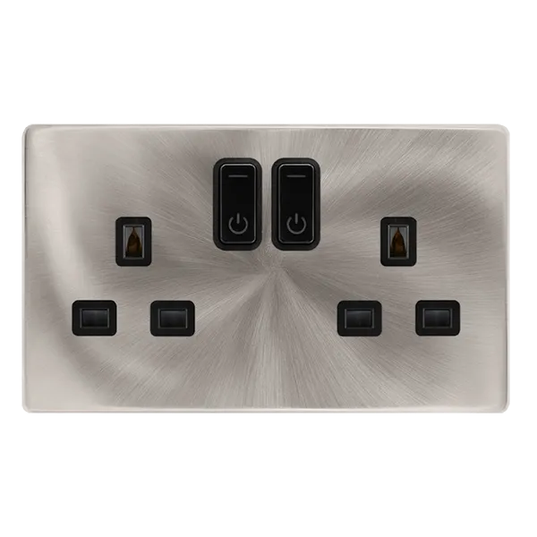Click Definity Complete SFBS30036BK 13A 2G RF Smart Socket - Brushed Steel - Black Insert