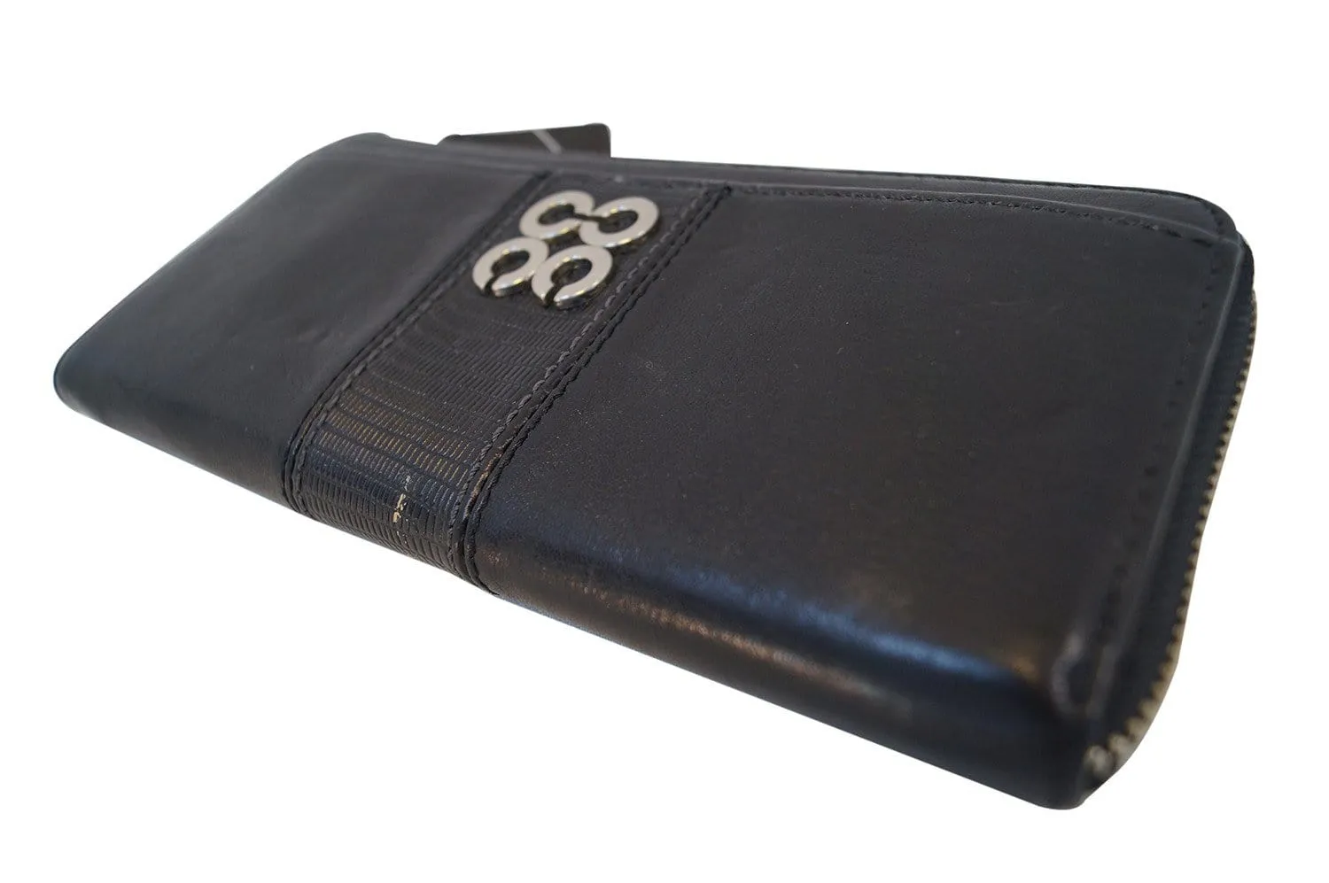 COACH JULIA Black Leather Slim Zip Organizer Wallet Clutch E2968 - Sale