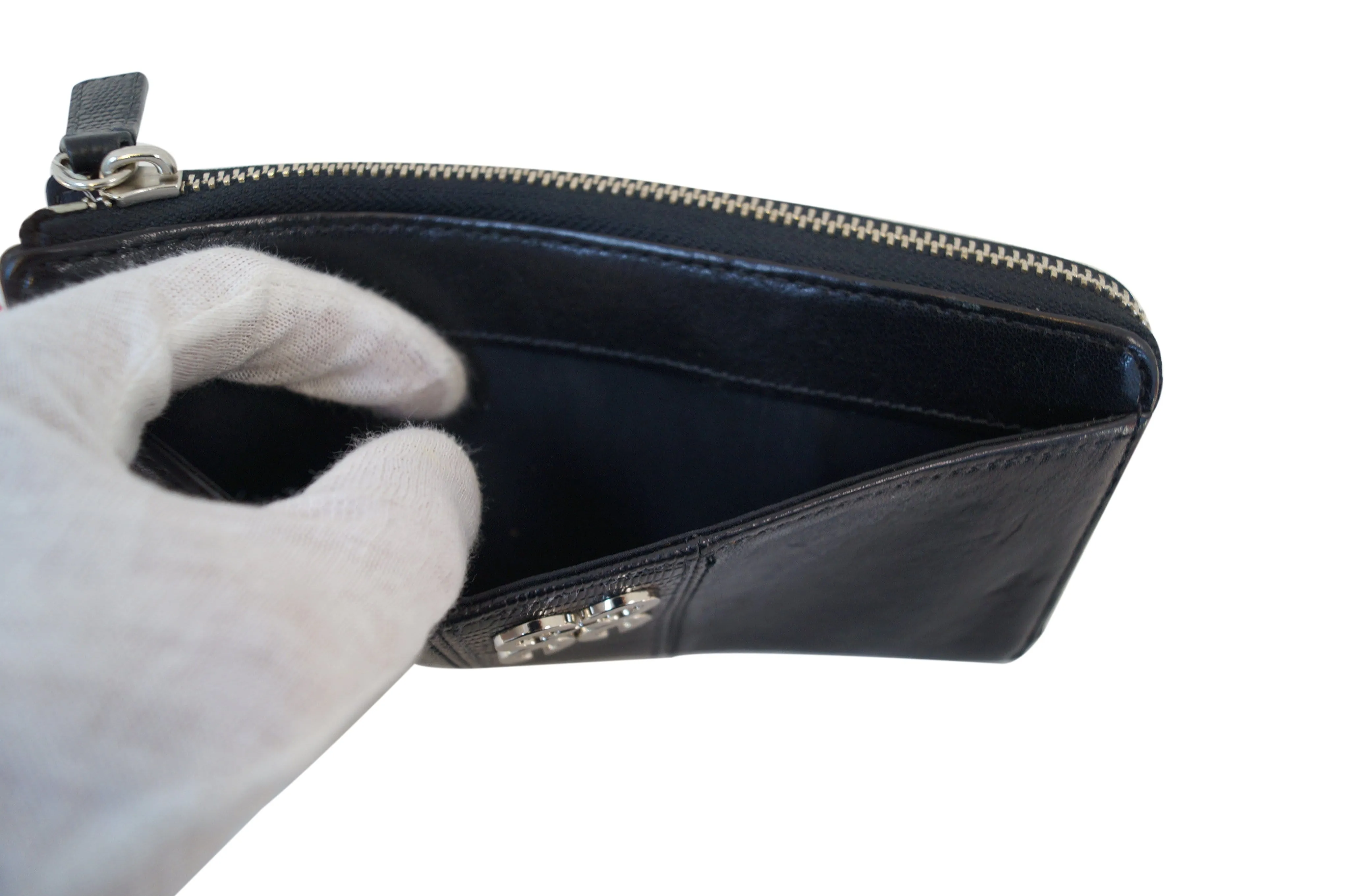 COACH JULIA Black Leather Slim Zip Organizer Wallet Clutch E2968 - Sale