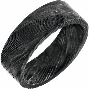 Damascus Steel 8 mm Flat Black  Patterned Band Size 8.5