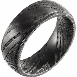 Damascus Steel Flat Black  Patterned Band Size 12