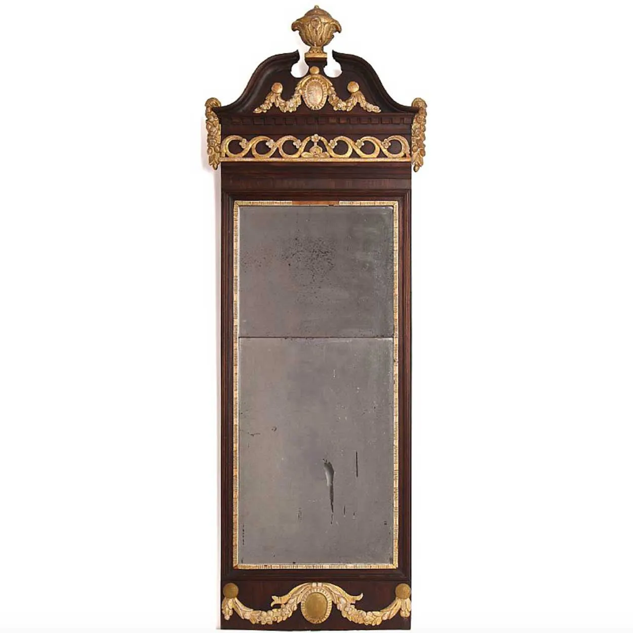 Danish Louis XVI Revival Parcel Gilt Mahogany Framed Pier Wall Mirror