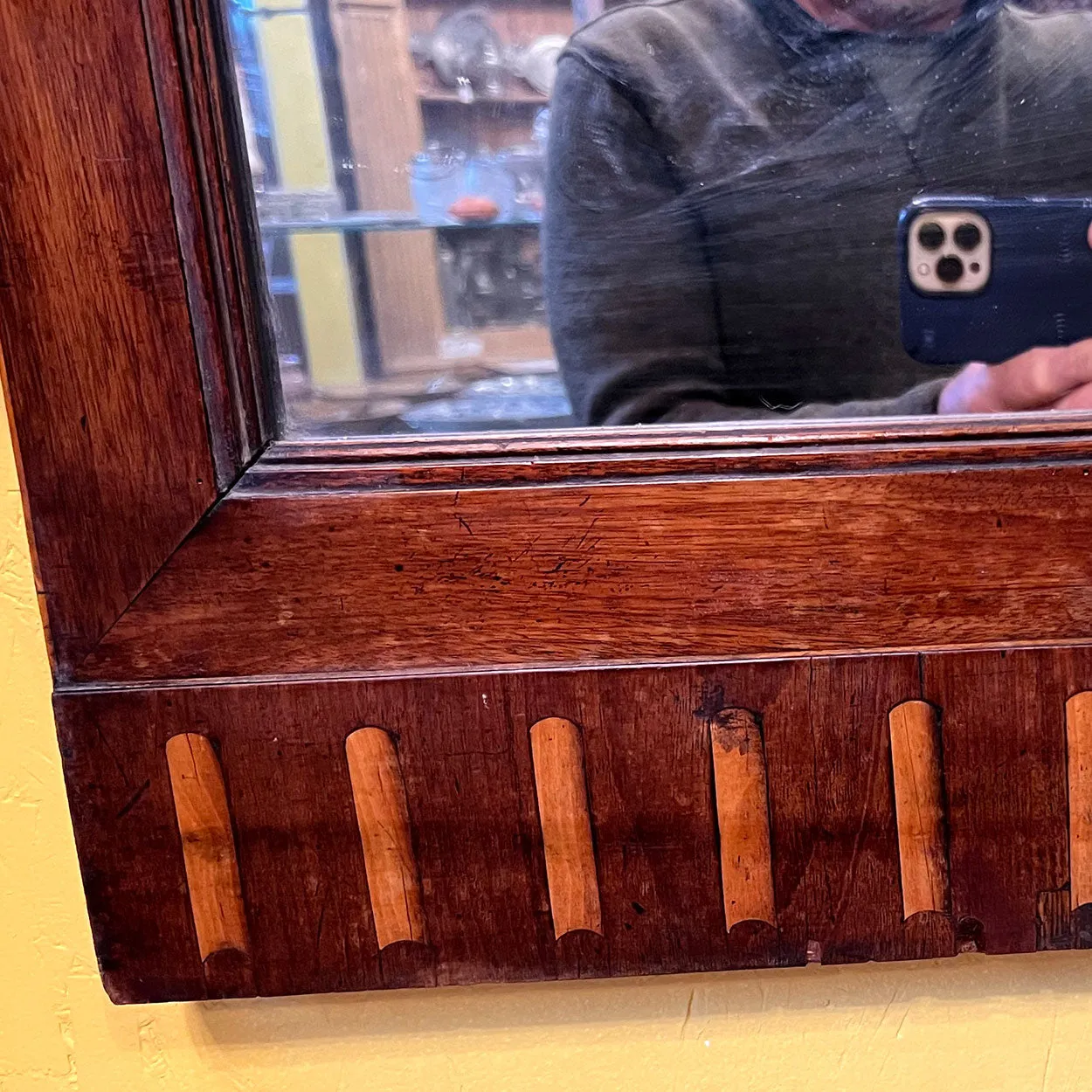 Danish Neoclassical Parquetry Mahogany Pier Mirror with Brass Sconces