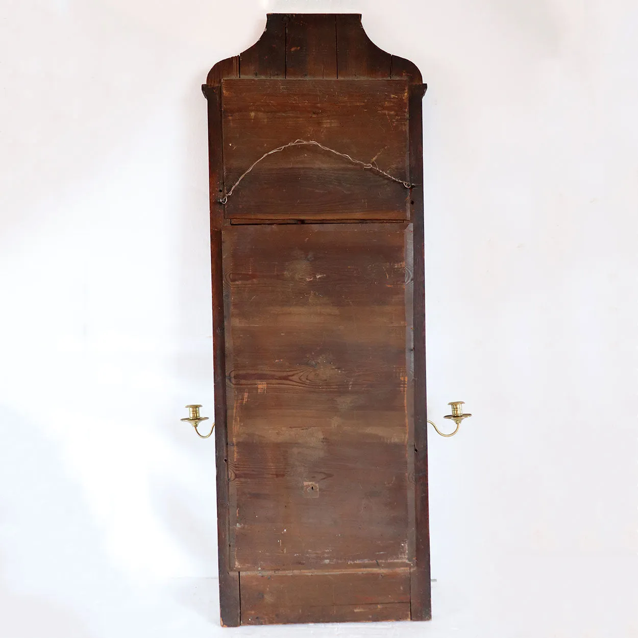 Danish Neoclassical Parquetry Mahogany Pier Mirror with Brass Sconces