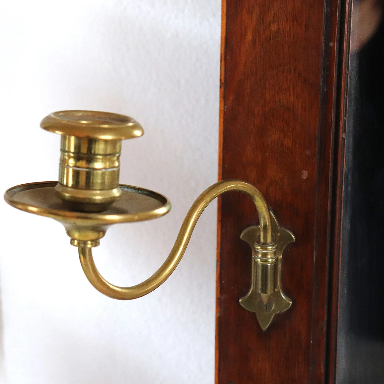Danish Neoclassical Parquetry Mahogany Pier Mirror with Brass Sconces