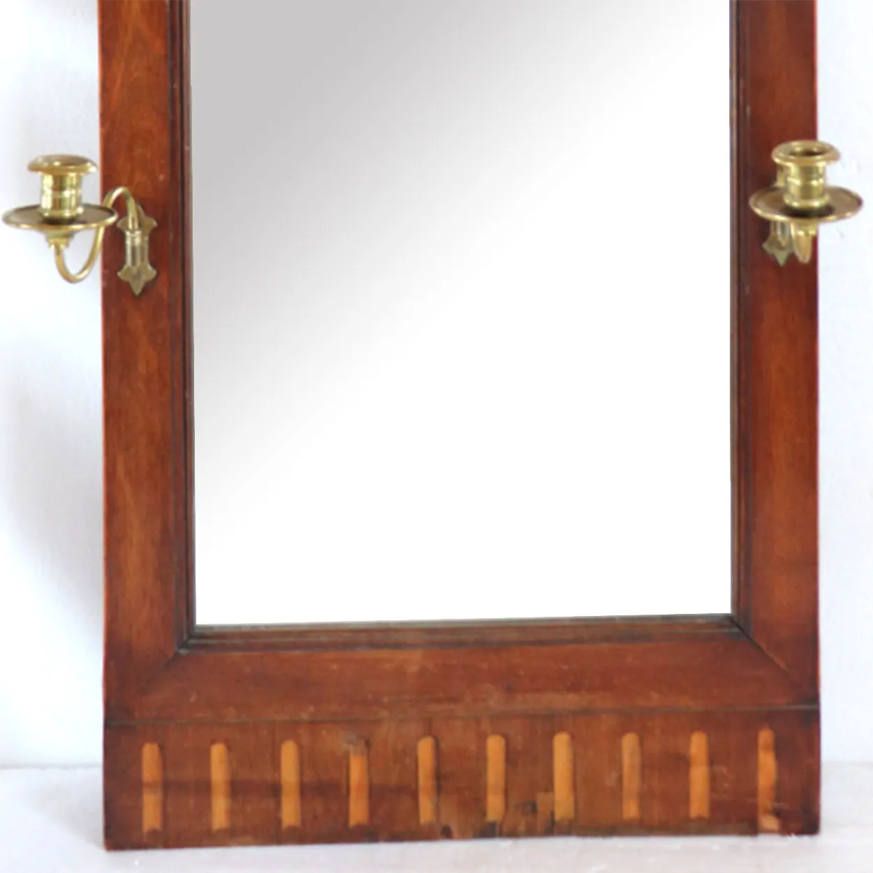 Danish Neoclassical Parquetry Mahogany Pier Mirror with Brass Sconces