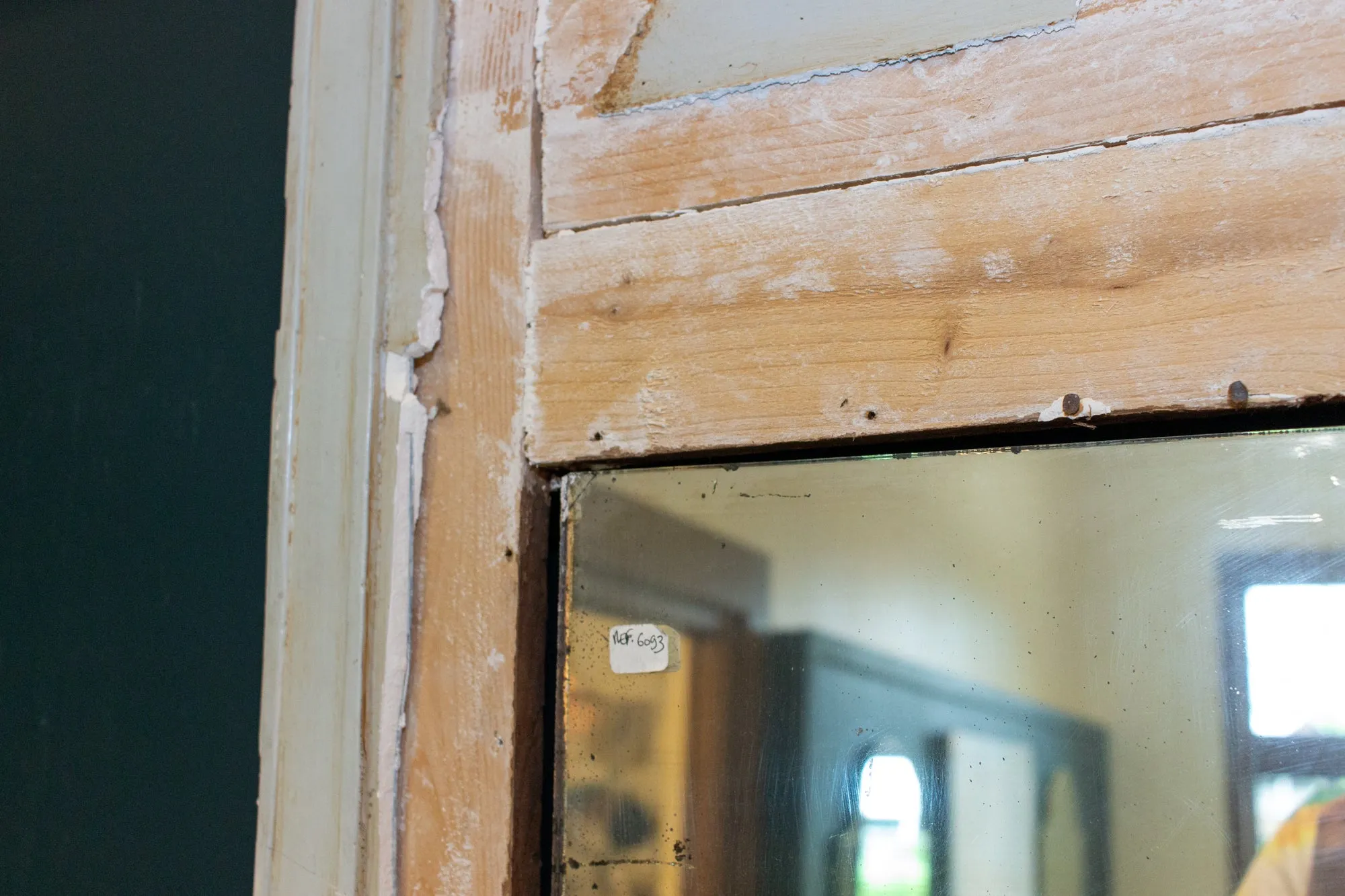Distressed Antique French Pale Blue & Gilt Trumeau Mirror