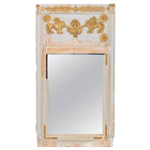 Distressed Antique French Pale Blue & Gilt Trumeau Mirror