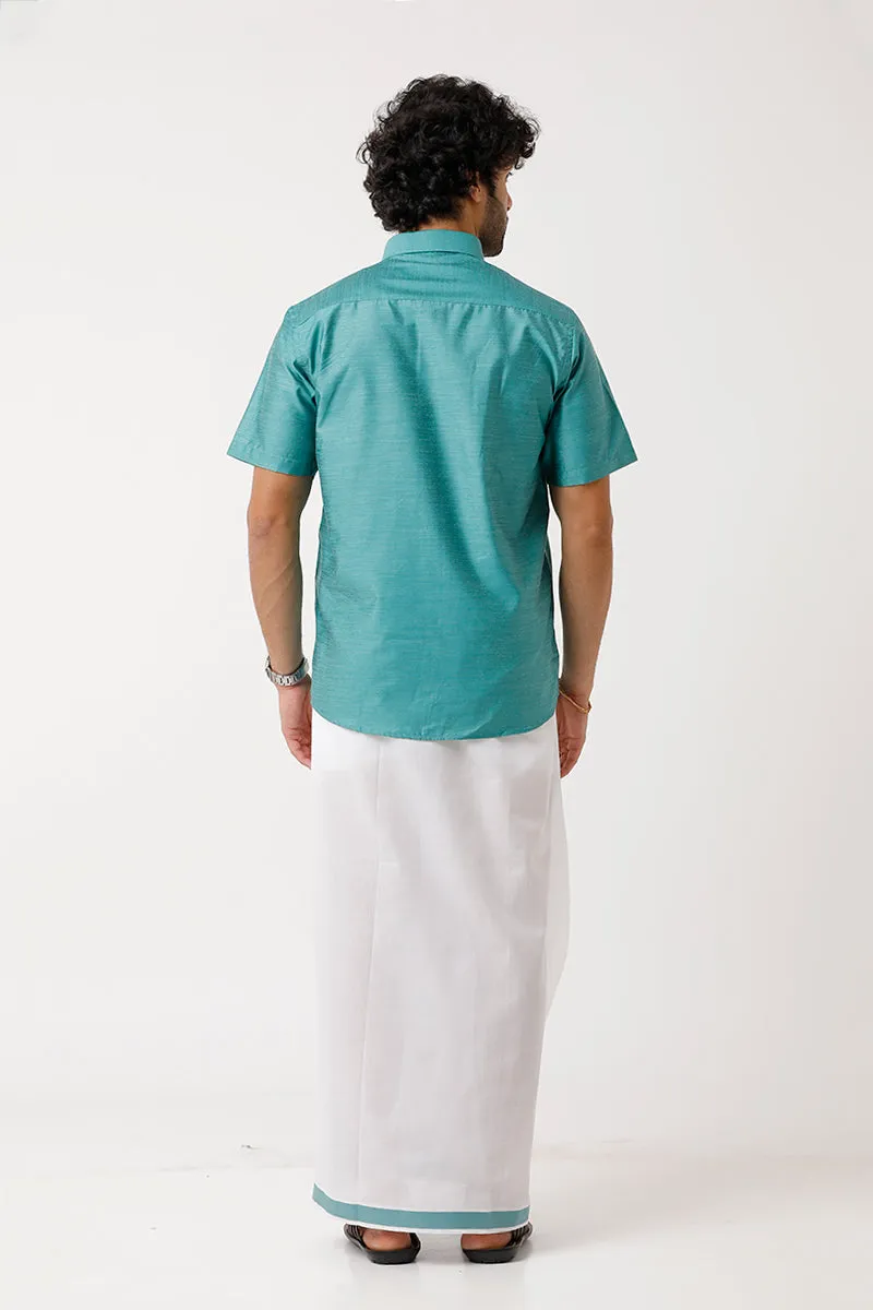 Divine - Light Green Matching Shirt and Single Dhoti Set For Men | Uathayam