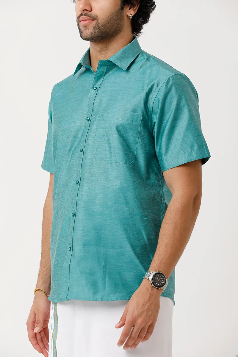 Divine - Light Green Matching Shirt and Single Dhoti Set For Men | Uathayam