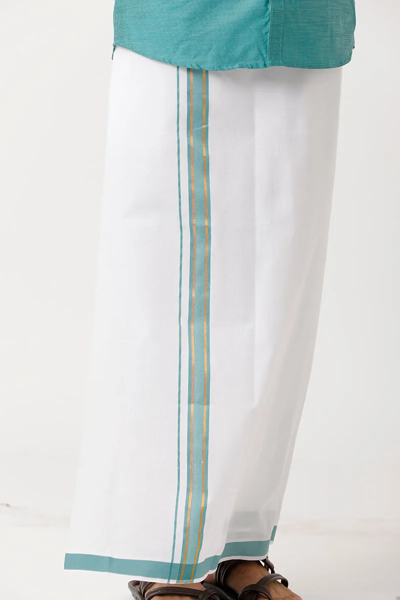 Divine - Light Green Matching Shirt and Single Dhoti Set For Men | Uathayam