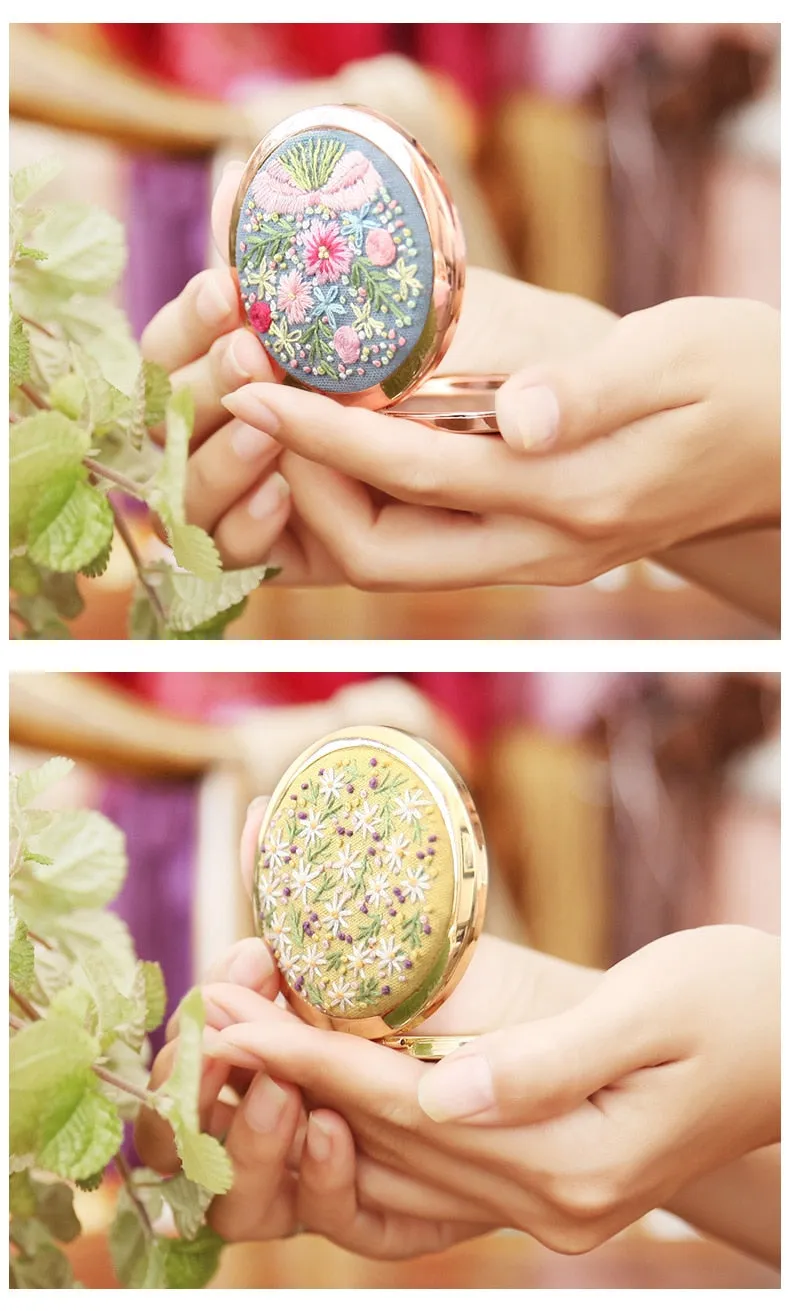 DIY Kits Embroidery Flower Compact makeup mirror