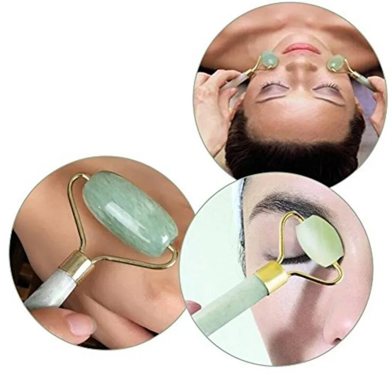 Double Ended Green Jade Facial Roller Face & Neck Slimming Beauty Massager Health Care