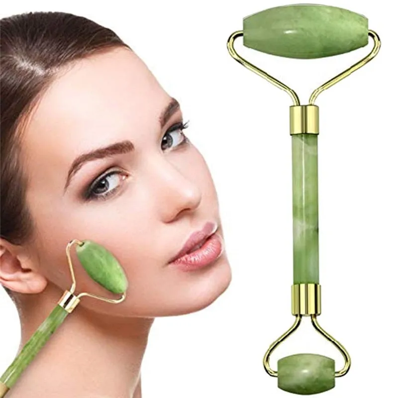 Double Ended Green Jade Facial Roller Face & Neck Slimming Beauty Massager Health Care
