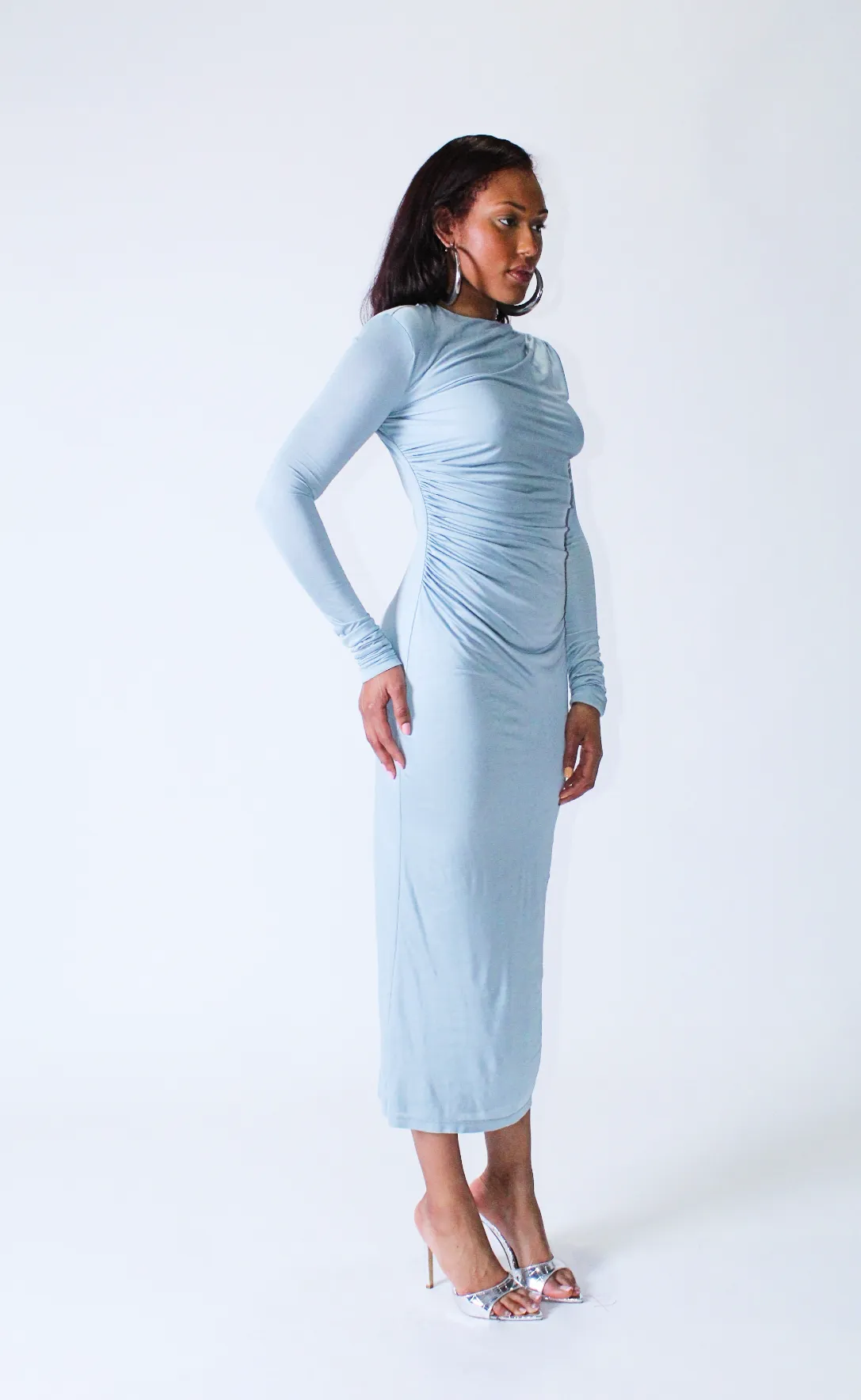 Double Ruched Silky Jersey Dress
