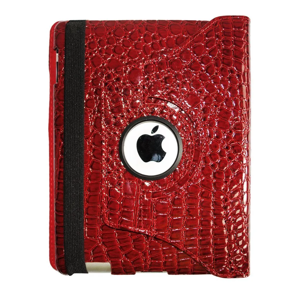 Dragonpad? 360 Degrees Rotating Stand Pu Leather Case for Ipad 3 (Red Luxury Crocodile Pattern)