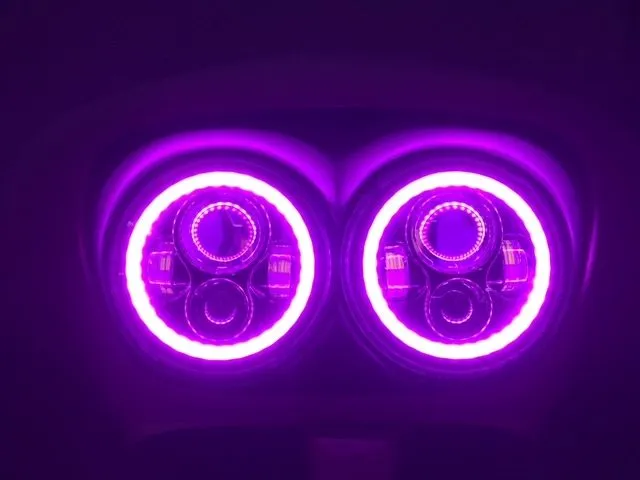 DUAL 7" DAYMAKER 2014 - 2018   PINK HALO LED Replacement ROAD GLIDE Black Light Bulb Headlight Harley   Bezel