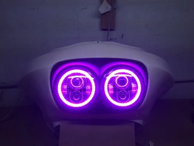 DUAL 7" DAYMAKER 2014 - 2018   PINK HALO LED Replacement ROAD GLIDE Black Light Bulb Headlight Harley   Bezel