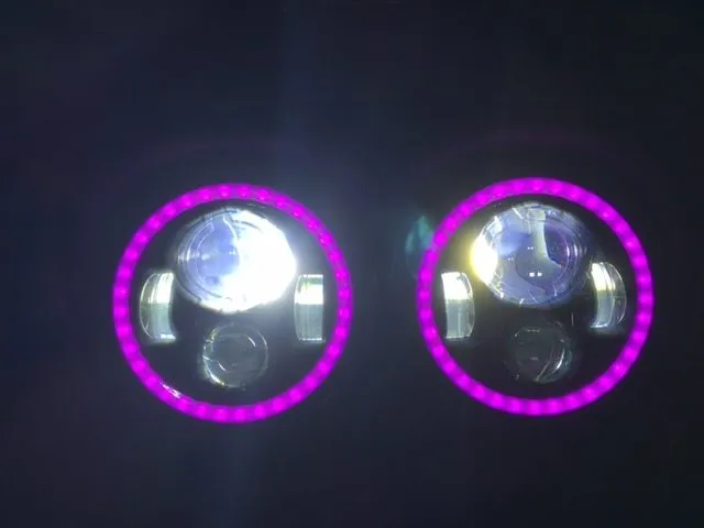 DUAL 7" DAYMAKER 2014 - 2018   PINK HALO LED Replacement ROAD GLIDE Black Light Bulb Headlight Harley   Bezel