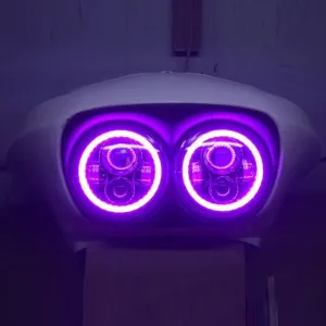 DUAL 7" DAYMAKER 2014 - 2018   PINK HALO LED Replacement ROAD GLIDE Black Light Bulb Headlight Harley   Bezel