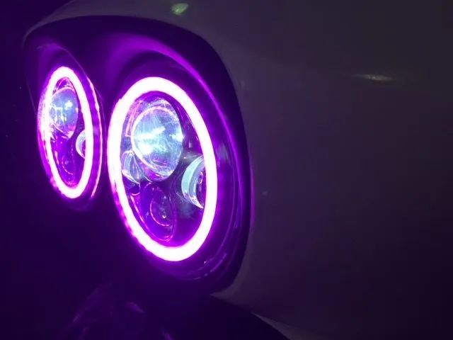 DUAL 7" DAYMAKER 2014 - 2018   PINK HALO LED Replacement ROAD GLIDE Black Light Bulb Headlight Harley   Bezel
