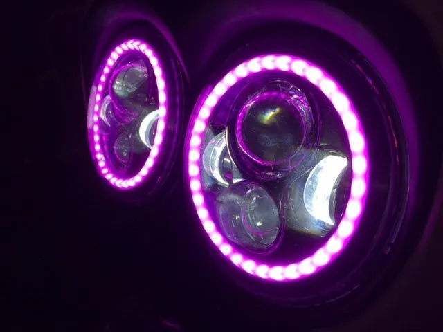 DUAL 7" DAYMAKER 2014 - 2018   PINK HALO LED Replacement ROAD GLIDE Black Light Bulb Headlight Harley   Bezel