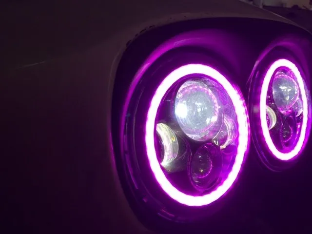 DUAL 7" DAYMAKER 2014 - 2018   PINK HALO LED Replacement ROAD GLIDE Black Light Bulb Headlight Harley   Bezel