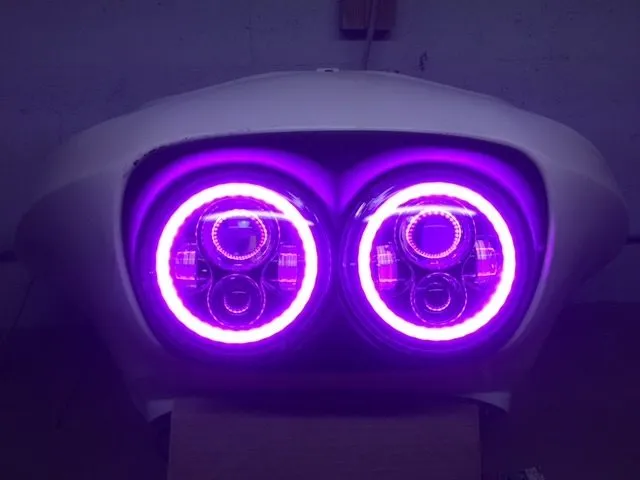 DUAL 7" DAYMAKER 2014 - 2018   PINK HALO LED Replacement ROAD GLIDE Black Light Bulb Headlight Harley   Bezel