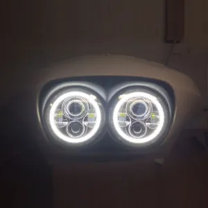 DUAL 7" DAYMAKER 2014 - 2018   WHITE HALO LED Replacement ROAD GLIDE Black Light Bulb Headlight Harley   Bezel