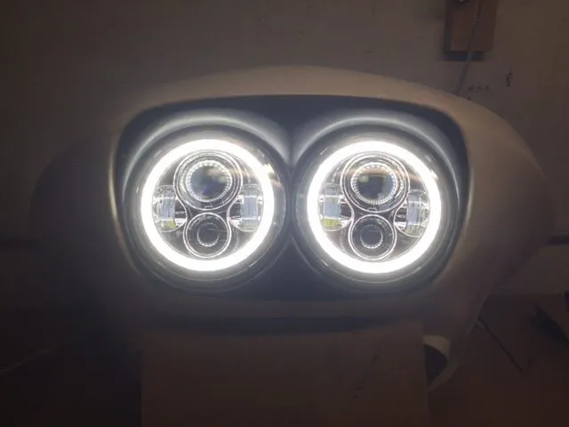 DUAL 7" DAYMAKER 2014 - 2018   WHITE HALO LED Replacement ROAD GLIDE Black Light Bulb Headlight Harley   Bezel