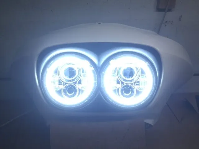 DUAL 7" DAYMAKER 2014 - 2018   WHITE HALO LED Replacement ROAD GLIDE Black Light Bulb Headlight Harley   Bezel