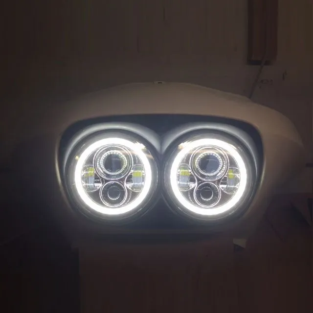 DUAL 7" DAYMAKER 2014 - 2018   WHITE HALO LED Replacement ROAD GLIDE Black Light Bulb Headlight Harley   Bezel